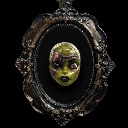 Decay | Handmade wall hanging in frame - featuring clay sculpted frankenstein zombie horror inspired character (MADE TO ORDER)